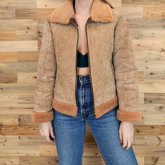 70's Vintage Celestial Star Print Faux Suede and Fur Jacket