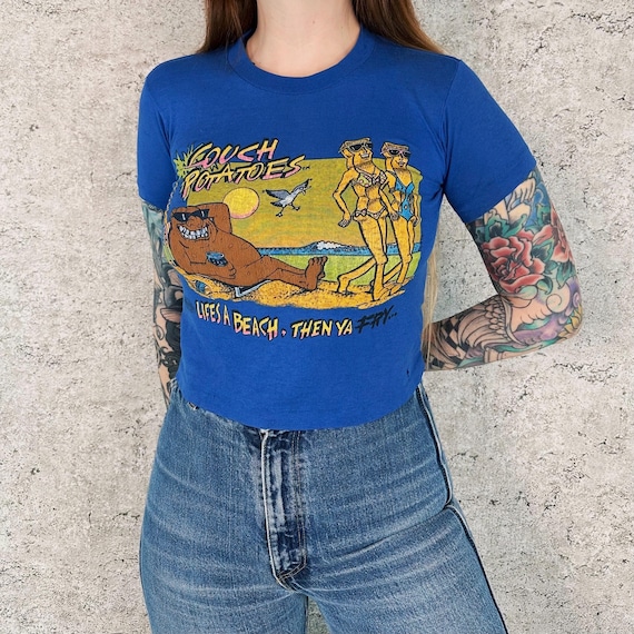 80's Vintage Couch Potatoes Funny Life's A Beach, Then Ya Fry Baby Tee Shirt T-Shirt