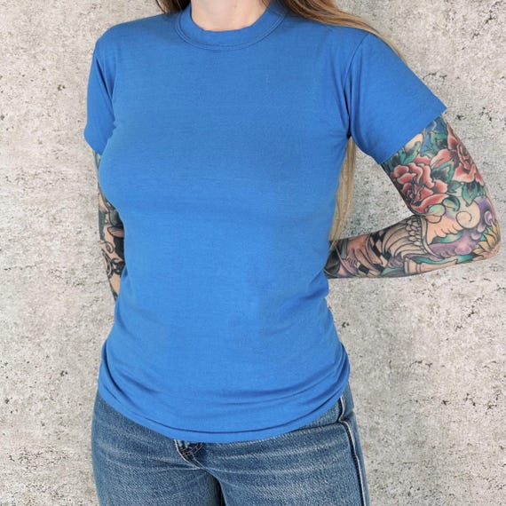 70's Vintage Soft Basic Crewneck Baby Tee Shirt T-Shirt / Youth Size, Fits Women's XS