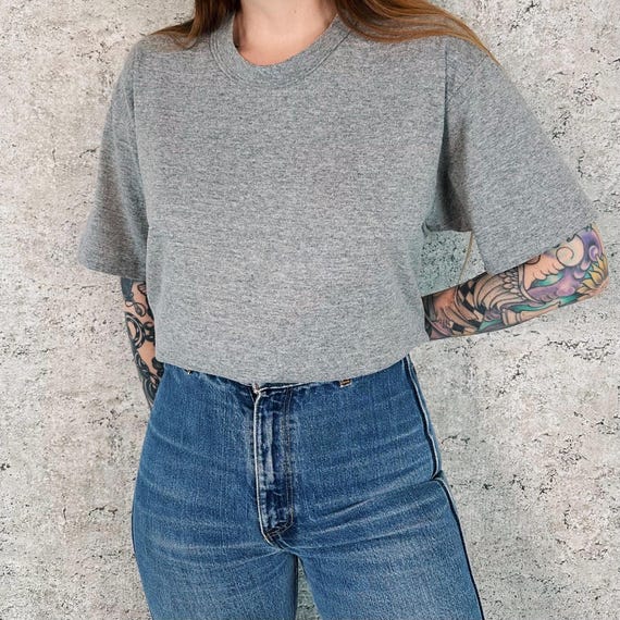 80's Vintage Russell Athletic Heather Grey Crewneck Basic Tee Shirt T-Shirt