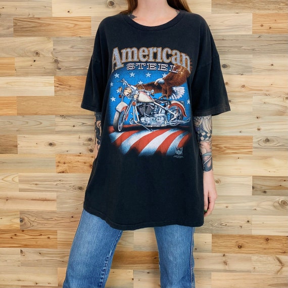 Vintage Harley Davidson 3D Emblem American Steel Motorcycle 1993 Tee Shirt T-Shirt