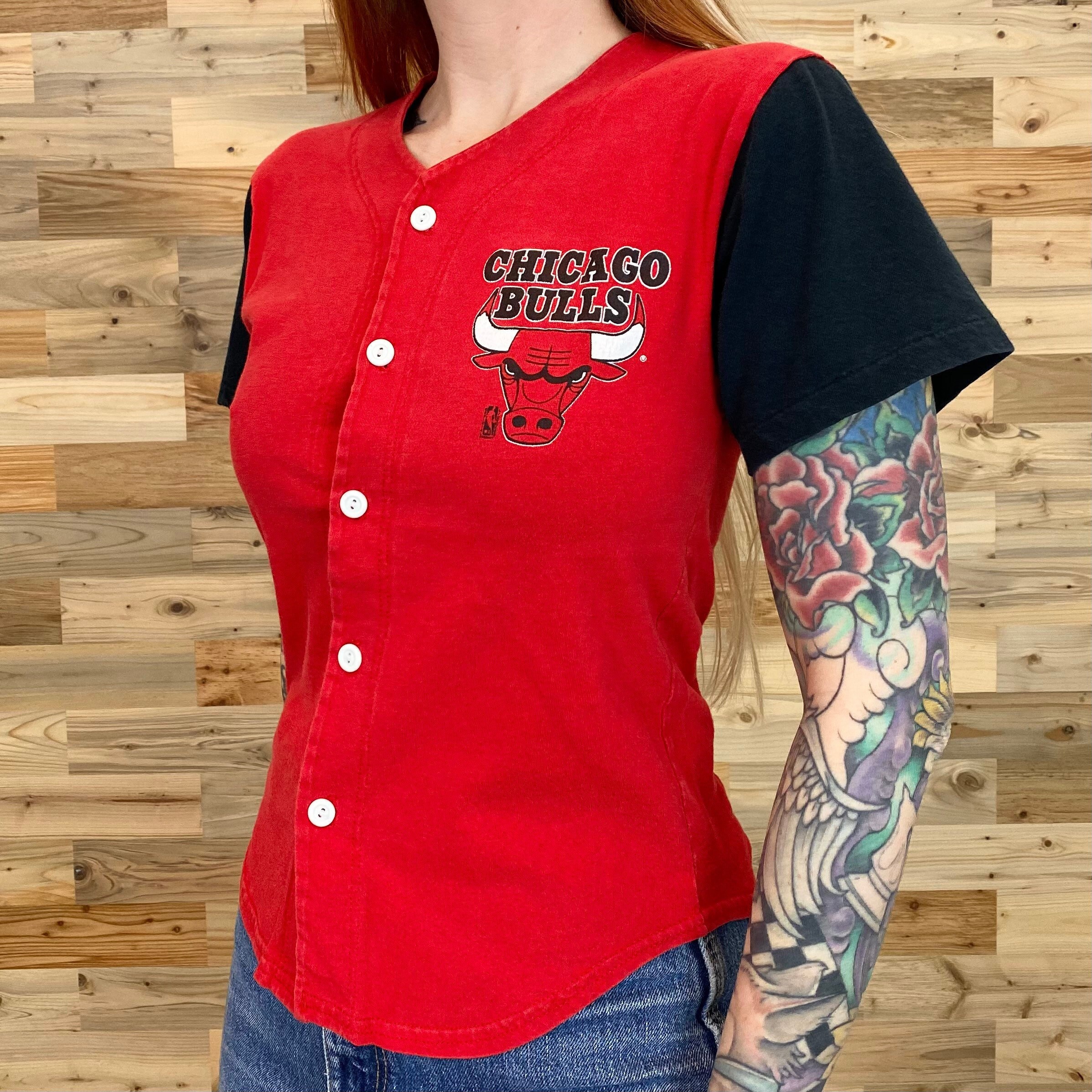 Vintage Chicago Bulls NBA Button Front Tshirt Baseball Style Jersey Tee Shirt Top Etsy UK