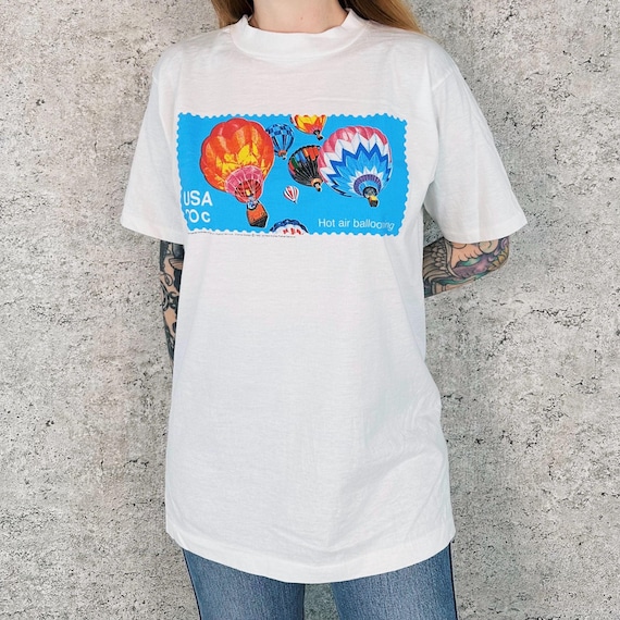 RARE 1982 Vintage 20c Hot Air Balloons Stamp Tee Shirt T-Shirt
