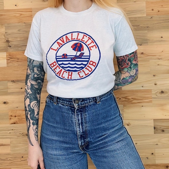 80's Vintage Lavallette Beach Club Thin Retro Travel Tee Shirt T-Shirt