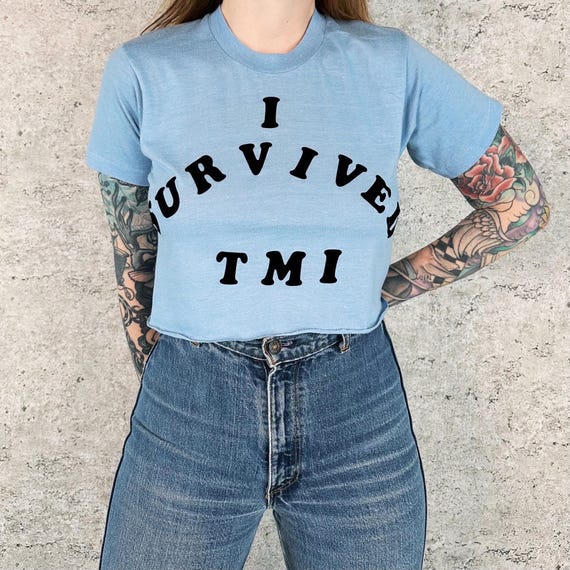 70's I Survived TMI Three Mile Island Cropped Vintage Tee Shirt T-Shirt
