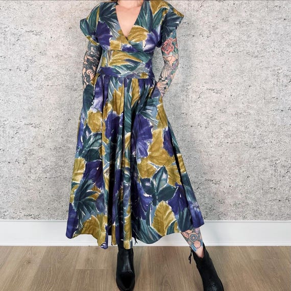 Vintage Watercolor Cotton Corset Waist Summer Dress