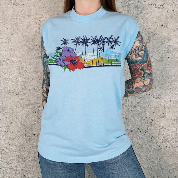 Vintage Summer Beach Floral Graphic Tee Shirt T-Shirt