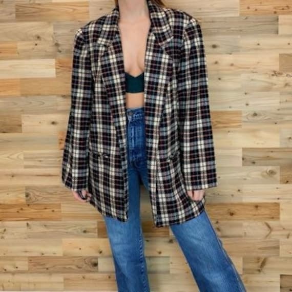 Vintage Plaid Wool Blazer Jacket