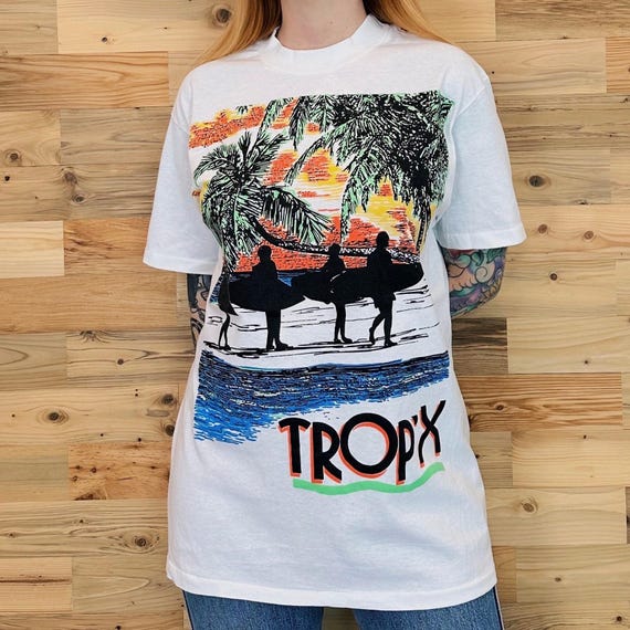 80's Vintage Trop'x Travel Vacation Novelty Print Tee Shirt T-Shirt