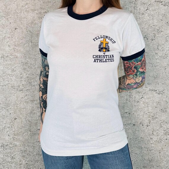 80's Champion FCA Vintage Fellowship of Christian Athletes Ringer Tee Shirt T-Shirt