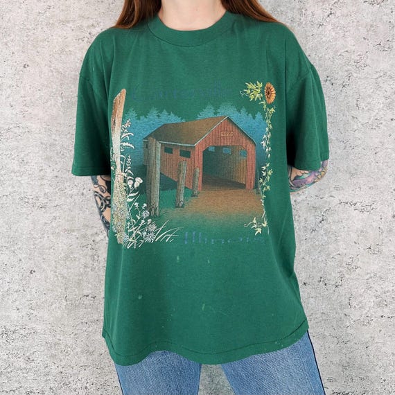 Vintage Faded 90's Carterville Illinois Worn Travel Destination Tee Shirt T-Shirt