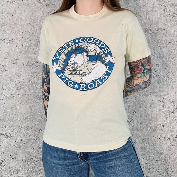 1988 Vintage Vets Corps Pig Roast Tee Shirt T-Shirt