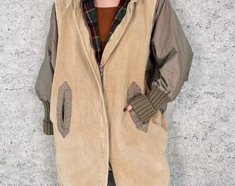 70's Oversized Vintage Cozy Warm Flannel Lined Corduroy Coat