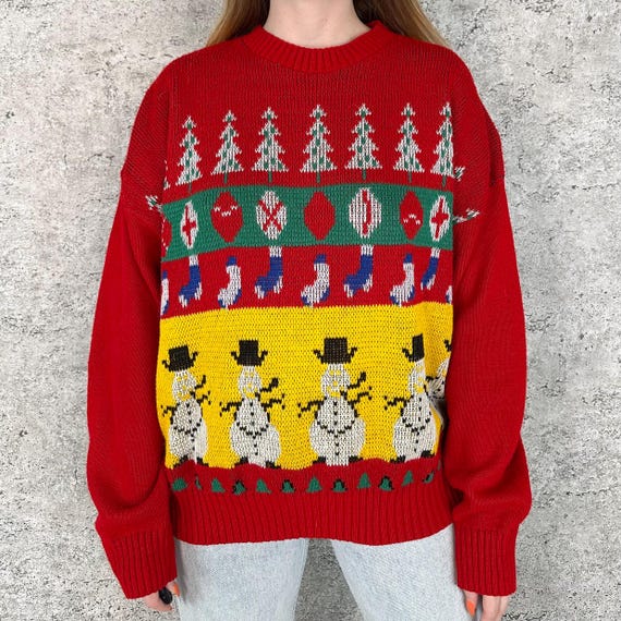 Vintage Holiday Christmas Print Pullover Knit Sweater