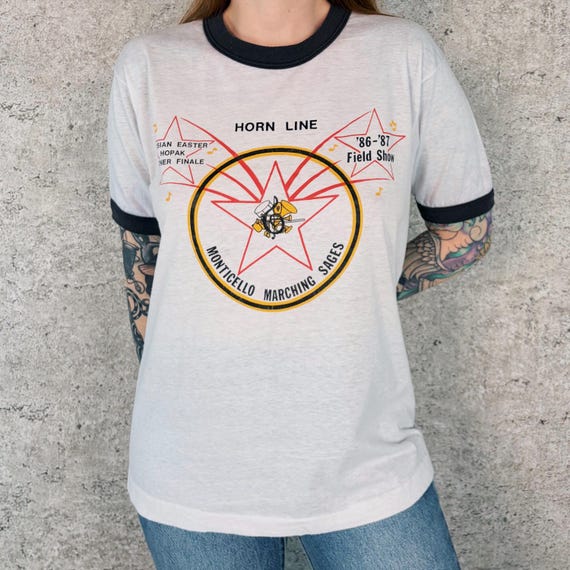 80's Vintage Marching Band Ringer Tee Shirt T-Shirt