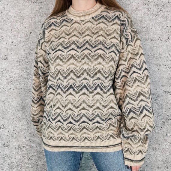 90's Jantzen Vintage Cozy 3D Knit Neutral Tone Grandpa Pullover Sweater Top