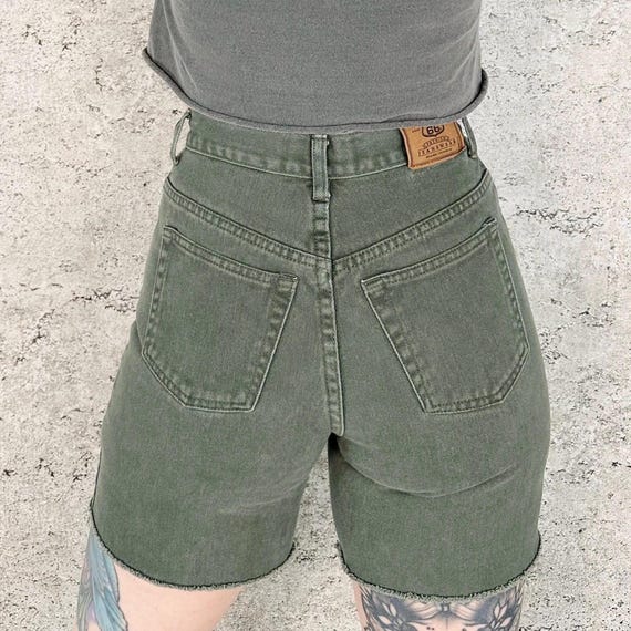 90's Route 66 Vintage Olive Green High Rise Cut Off Jean Shorts / Size 24