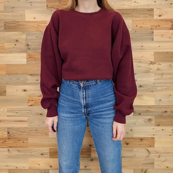 Burgundy Red Basic Pullover Crewneck Sweatshirt