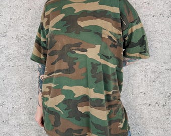 Thin Soft Camouflage 80's Vintage Camo Print Pocket Tee Shirt T-Shirt