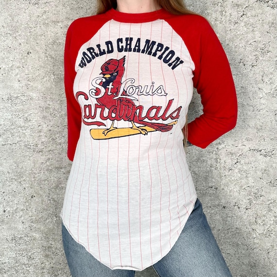 St. Louis Cardinals MLB 82 World Champions Pinstriped Raglan Tee Shirt T-Shirt