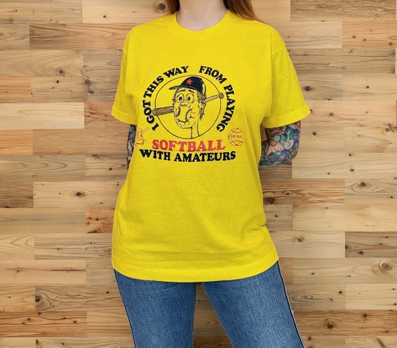 Soft Thin Vintage 80's Funny Retro Softball Tee Shirt T-Shirt