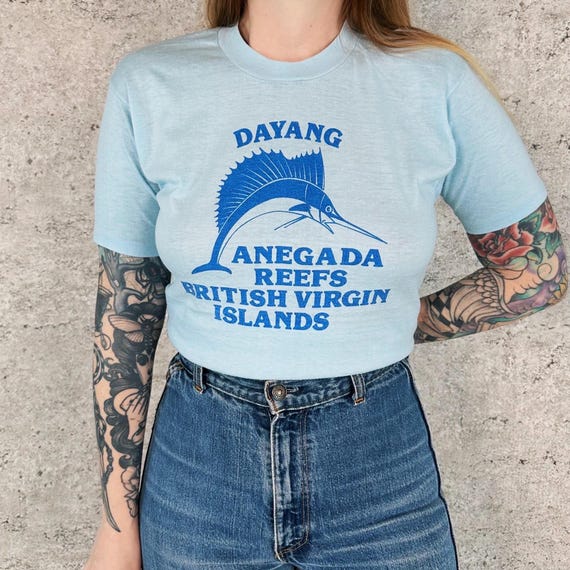 70's Vintage Virgin Islands Swordfish Travel Tee Shirt T-Shirt