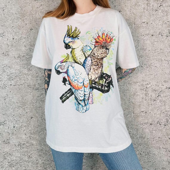 90's Vintage Cockatoo Birds Tee Shirt T-Shirt