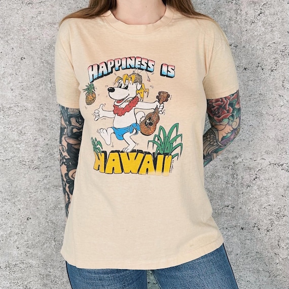 70's Vintage Happiness Is Hawaii Travel Tee Shirt T-Shirt