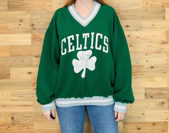 70's Boston Celtics NBA Basketball Vintage V-Neck Pullover Sweatshirt Top