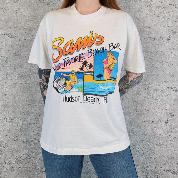 80's Vintage Sam's Beach Bar Hudson Beach Florida Tee Shirt T-Shirt