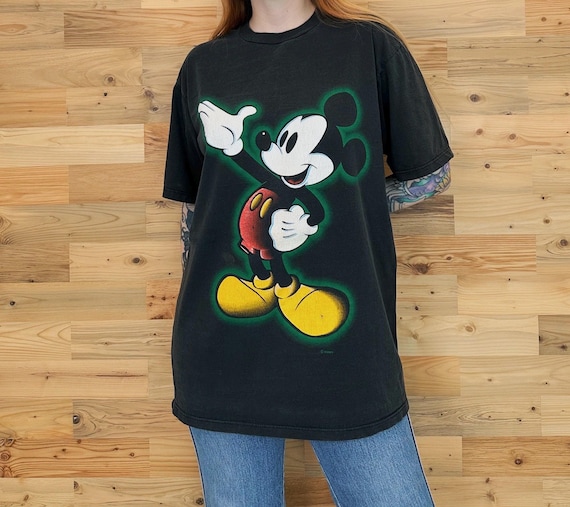 90's Mickey Mouse Vintage Disney Faded Black Tee Shirt T-Shirt