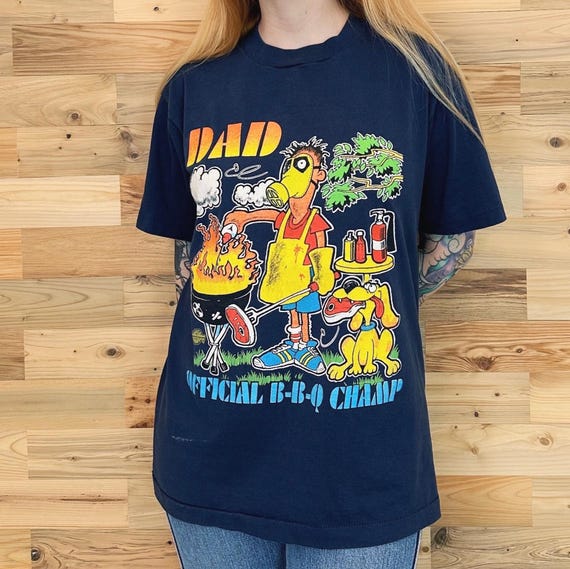 Vintage 90's Funny Dad Official BBQ Champ Tee Shirt T-Shirt