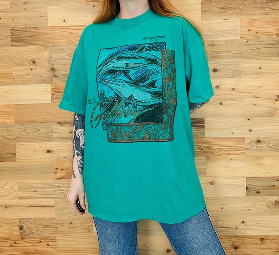 90's Galveston Island Texas Vintage Nature's Gallery Dolphin Travel Tee Shirt T-Shirt