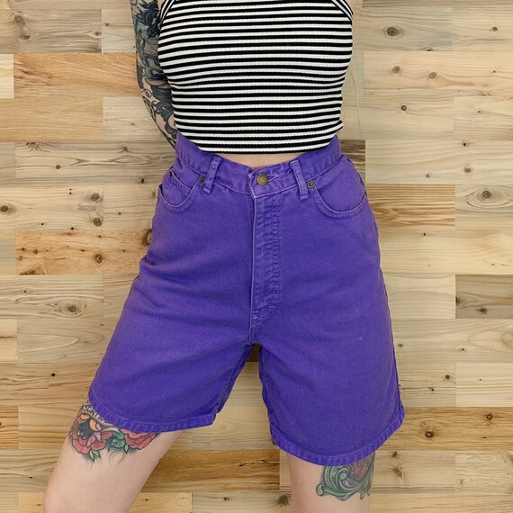 90's Vintage High Rise Purple Denim Shorts / Size 27