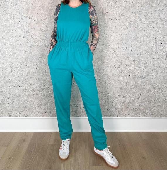 Soft Cotton Knit Vintage Sleeveless One Piece Jumpsuit / Size Small