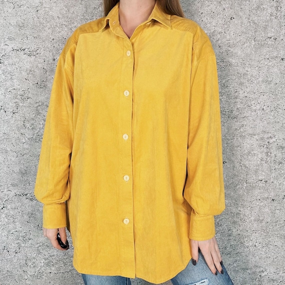 Vintage Soft Faux Suede Sunshine Yellow Button Up Shirt