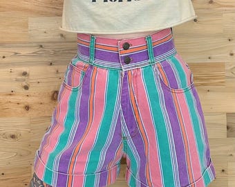 Vintage gestreepte jeansshort met hoge taille / maat 25
