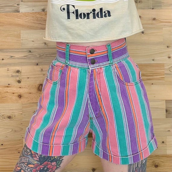 High Rise Vintage Striped Jean Shorts / Size 25