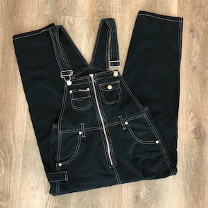 Y2K Vintage Zip Up Black Overalls / Size XXS Petite image 9