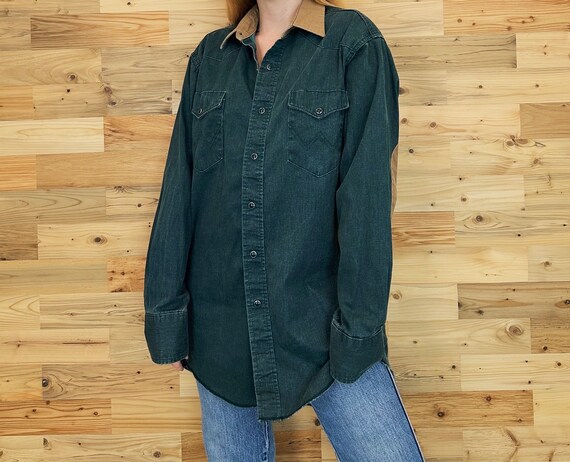 Wrangler Vintage Forest Green Pearl Snap Western … - image 6