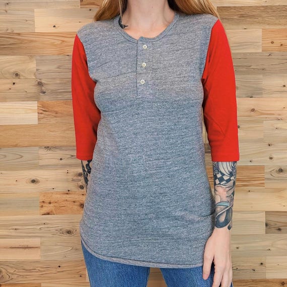 70's Vintage Raglan Henley 3/4 Sleeve T Shirt