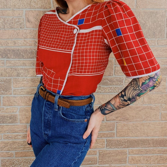 60's Mod Chic Geometric Novelty Blouse