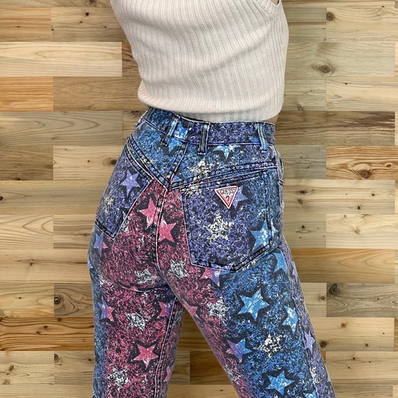 RARE Guess Vintage Stars Print Jeans / Size 24 XS