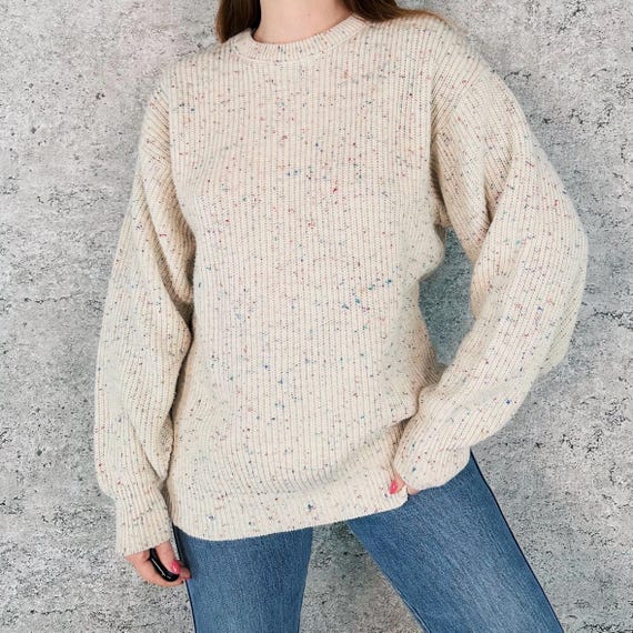 Vintage Le Tigré Cream Speckled Fisherman Pullover Sweater
