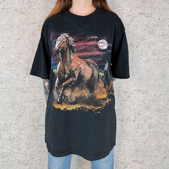90's Nature Horses Vintage Art Print Tee Shirt T-Shirt
