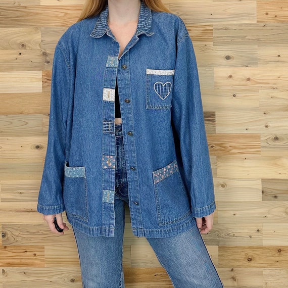 90's Vintage Denim Chore Coat Jacket - image 2