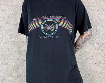 80's Nashville Tennessee Music City Vintage Travel Tee Shirt T-Shirt