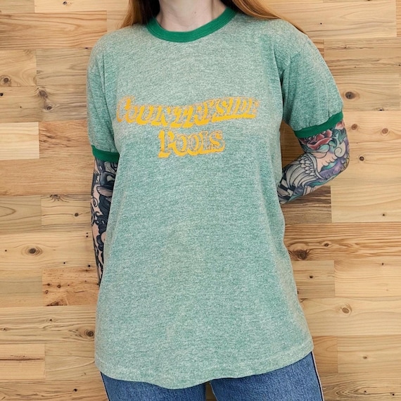 70's Vintage Countrywide Pools Green Ringer Tee Shirt T-Shirt