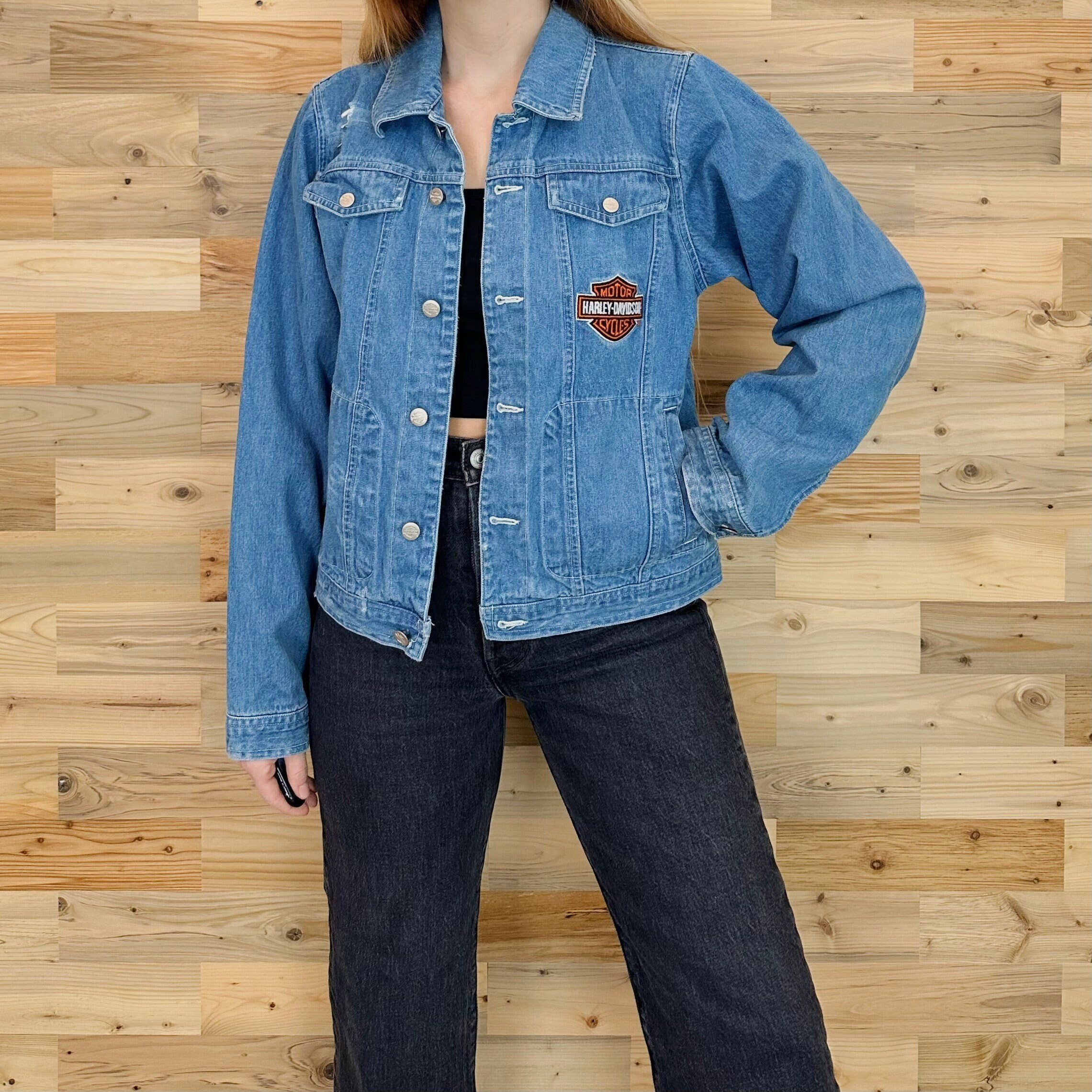 Rare Vintage Jean Jacket with Tons of Harley Davidson Patches