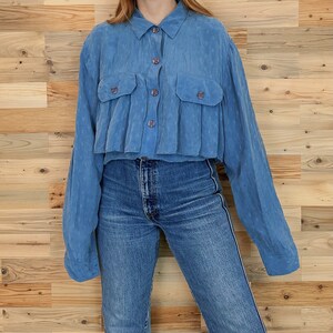 Vintage Silk Blue Ruffled Button Up Blouse image 6